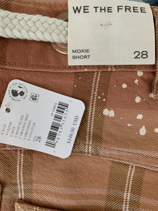 FREE PEOPLE Moxie Barrel Denim Shorts Rust Plaid NWT We The Free - Picture 9 of 13